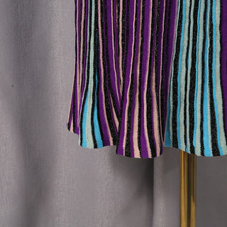 Metallic Striped Knit Maxi Dress with V-Neck and Long Sleeves