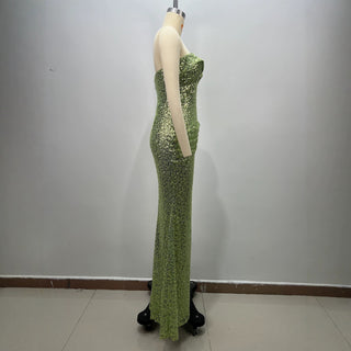 Strapless Sequin Corset Ruched Long Dress