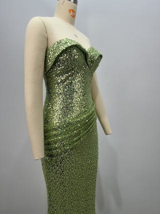 Strapless Sequin Corset Ruched Long Dress