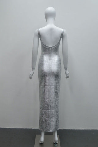 Luminous Metallic Bandage Sleeveless Long  Dress