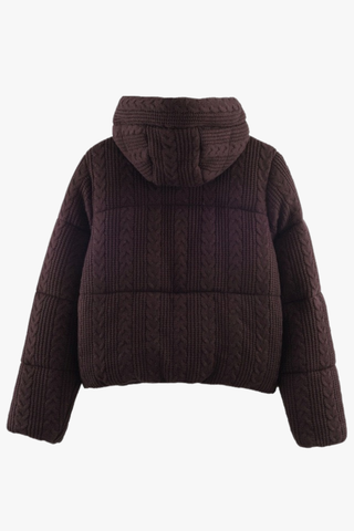 Cable Knit Puffer Jacket with Hood – Warm Padded Winter Coat, Soft Knit Fabric, Long Sleeve