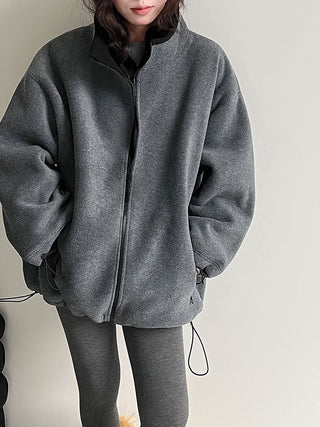 Oversized Zip-Up Fleece Jacket with High Neck & Adjustable Hem