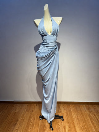 Draped Halter Corset Long Dress with High Slit