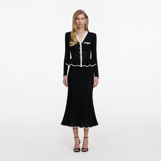 Contrast Trim Peplum Knit Top & Long Skirt Set
