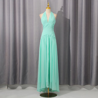 Pleated Halter Chiffon Long Dress