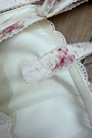 Floral Print Long Dress – Lace Trim, Tie Straps, Defined Waist & Corset Back