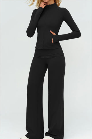 3-Piece Women’s Yoga Set – Cropped Tank, Zip Jacket & Wide-Leg Pants Activewear Set