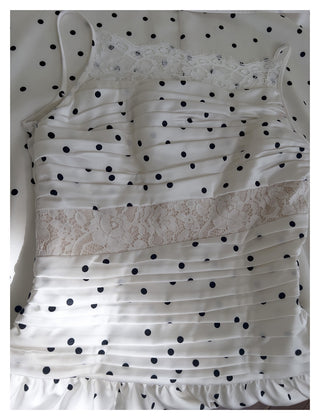 Polka Dot Lace Panel Ruched Midi Dress