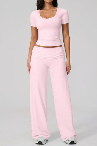 Soft Stretch Activewear Top & Wide Leg Pants Set