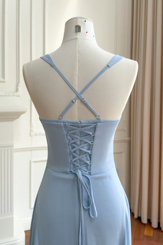 Ruched Sweetheart Corset Long Dress – Lace-Up Back Evening Dress