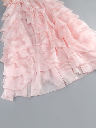 Strapless Fitted Floral Appliqué Ruffle Long Dress