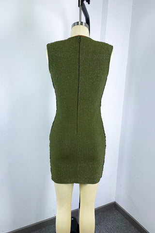 Metallic Draped Cowl Neck Sleeveless Bandage Mini Dress