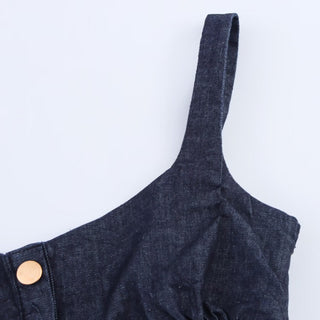 Button Front Denim Midi Dress with Adjustable Straps