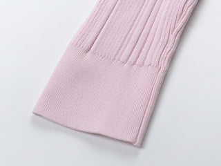 Ribbed Knit Long Dress with Collar and Button Detail