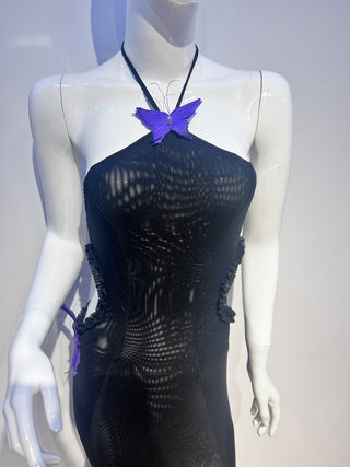 Butterfly Halter Mermaid Long Dress with Side Cutouts
