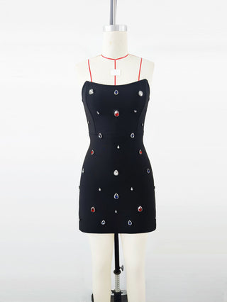 Sleeveless Embellished Jewel Bandage Mini Dress – Structured Fit Design