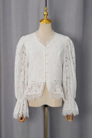 Elegant Lace Set – Long Sleeve Top with Flowy Midi Skirt