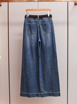 High-Waist Wide Leg Denim Pants with Belt