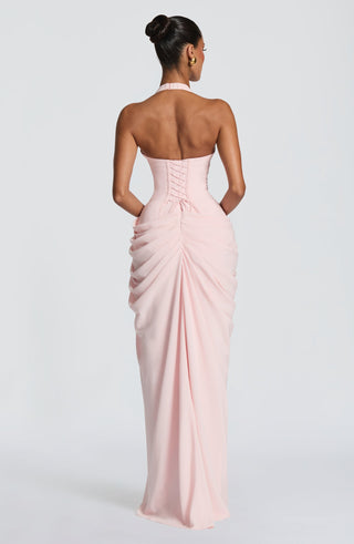 Draped Halter Corset Long Dress with High Slit