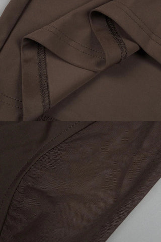 Chocolate Brown Halter Neck Long Dress – Sculpted Bodycon Gown with Braided Trim