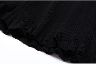 Ribbed Knit Long Dress with Pearl Trim Details & Long Sleeves