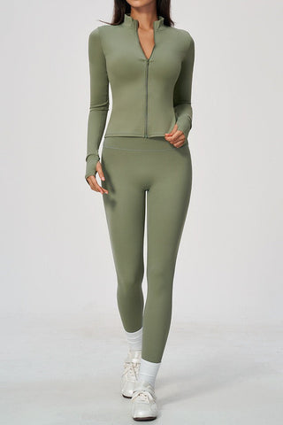 Zip-Up Active Jacket, Bandeau Top & High-Waist Leggings Set