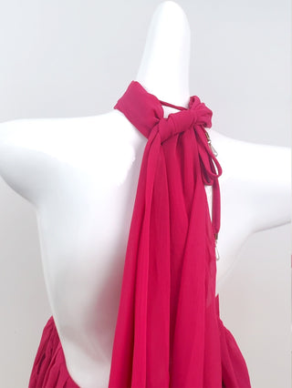 Pleated Halter Mini Dress with Sheer Draped Sleeves