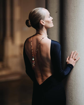 Stretch Jersey Open-Back Draped Long Dress