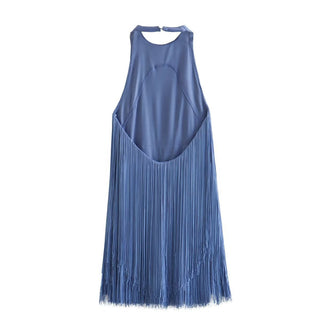 Backless Fringe Halter Mini Dress