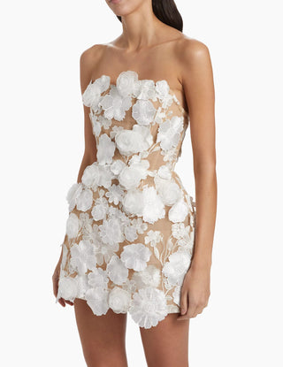 Floral Appliqué Strapless Mini Dress