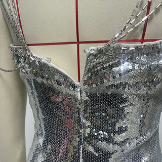 Crystal Strap Sequin Corset Bodycon Long Dress