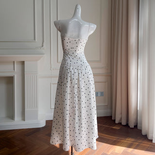 Polka Dot Lace Panel Ruched Midi Dress