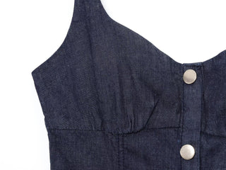 Indigo Denim Body-Sculpt Dress – Sleeveless, Button-Front Design