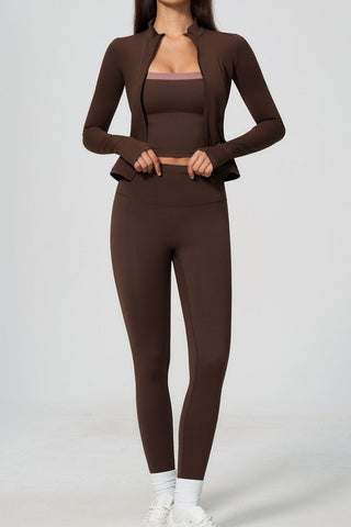 Zip-Up Active Jacket, Bandeau Top & High-Waist Leggings Set