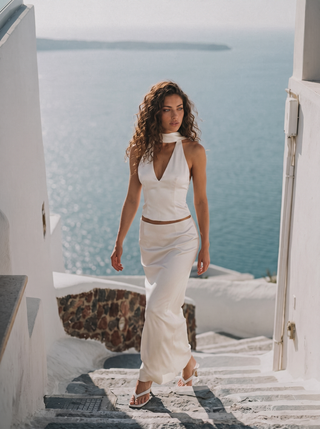Elegant Satin Halter Top & Long Skirt Set