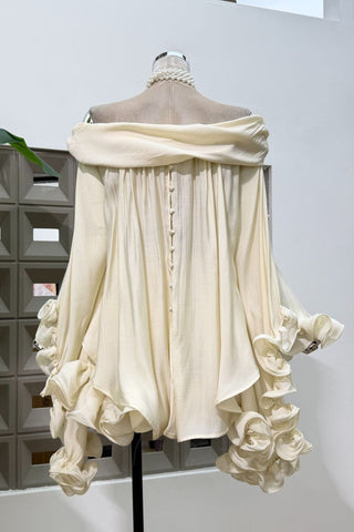 Off-Shoulder Flowing Chiffon Mini Set with Soft Ruffle Details