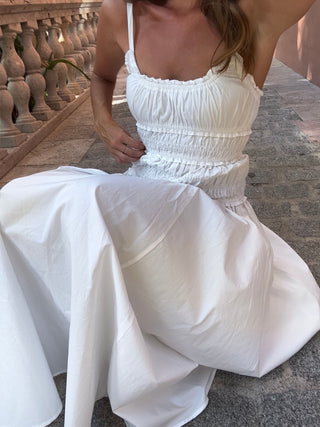 Ruched Drop Waist Spaghetti Strap Sleeveless Long Dress