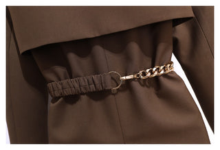 Structured Pocket Detail Blazer with Chain Belt – Long Sleeve Tailored Jacket