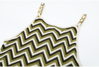 Chevron Knit Chain Strap Sleeveless Long Dress