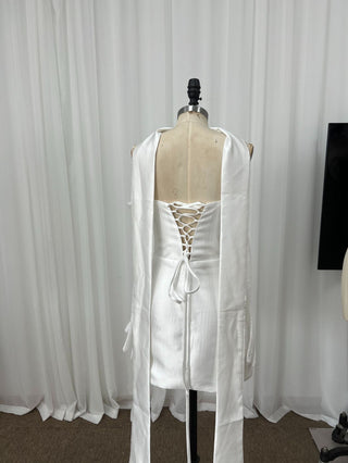 Embellished Satin Corset Mini Dress with Lace Gloves & Scarf