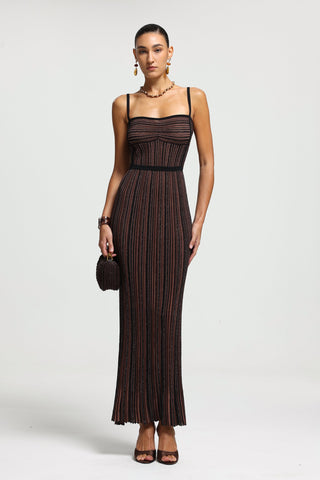 Sparkle Ribbed Sweetheart Neck Sleeveless Long Dress