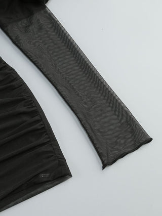 Off-Shoulder Ruffle Mesh-Sleeve Bodycon Mini Dress