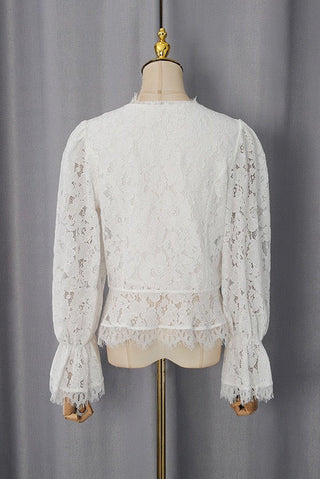 Elegant Lace Set – Long Sleeve Top with Flowy Midi Skirt