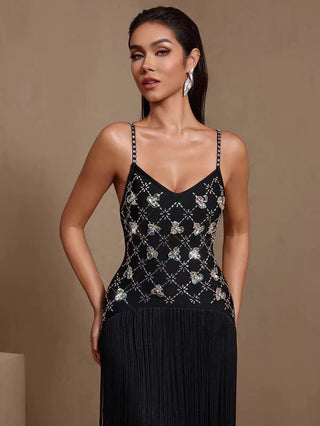 Embellished Fringe Strap Long Dress