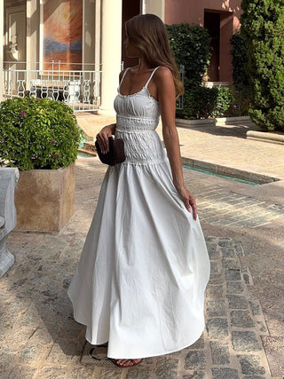 Ruched Drop Waist Spaghetti Strap Sleeveless Long Dress