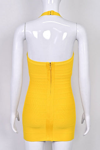 Halter Neck Bandage Mini Dress with Sweetheart Neckline and Sculpted Bodycon Fit
