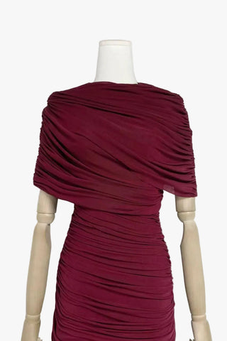 Ruched Off-Shoulder Long Dress – Draped Top & Flowing Skirt