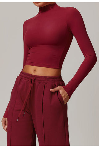 Seamless Mock-Neck Long Sleeve Crop Top & Straight-Leg Jogger Set