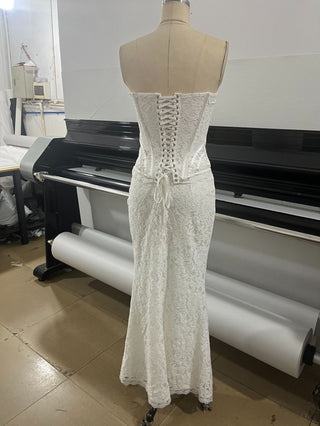 Lace Corset Long Dress – Strapless Sweetheart Evening Dress