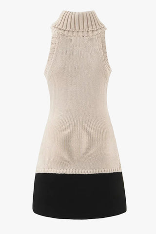 Knit Sleeveless Turtleneck Mini Dress with Contrast Hem